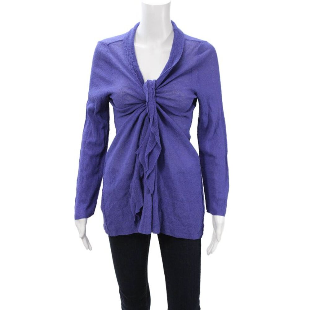 Damask Unisex Cardigan Sweater Purple Tie Closure Long Sleeve Size L
